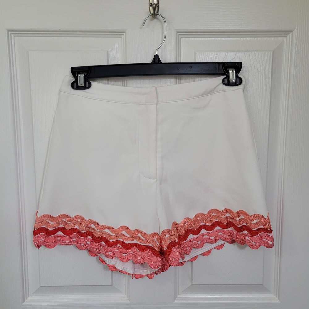 TCEC Ric Rac Shorts White Pink Red Scalloped Hem High Waist Size M NWT